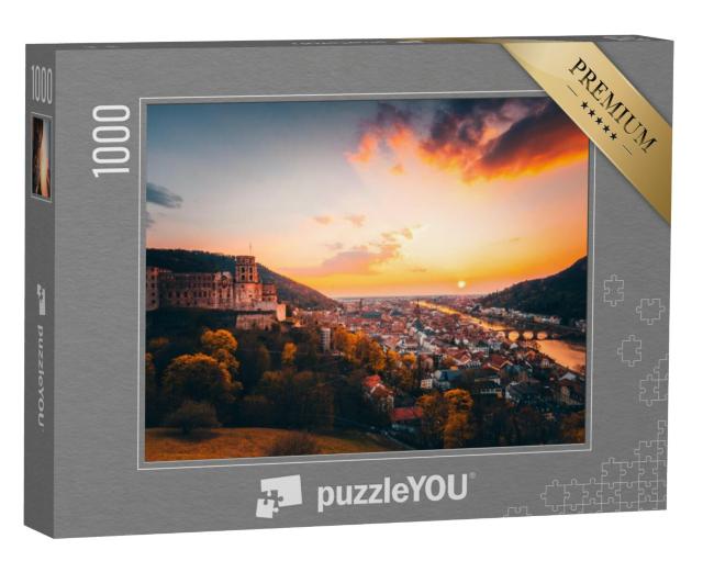 Puzzel 1000 stukjes „Uitzicht over Heidelberg in de stralende zonsondergang“