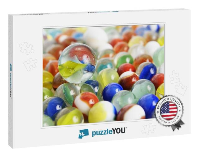 Colorful Children's Marbles Assorted on a White Backgroun... Jigsaw Puzzle