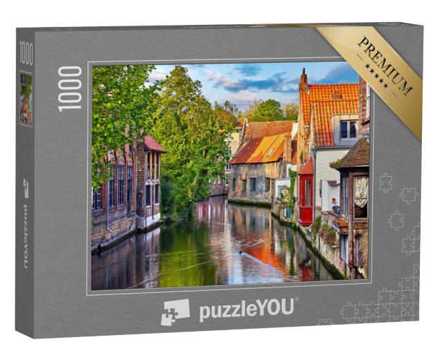 Puzzel 1000 stukjes „Middeleeuwse straat aan het kanaal in Brugge, België“