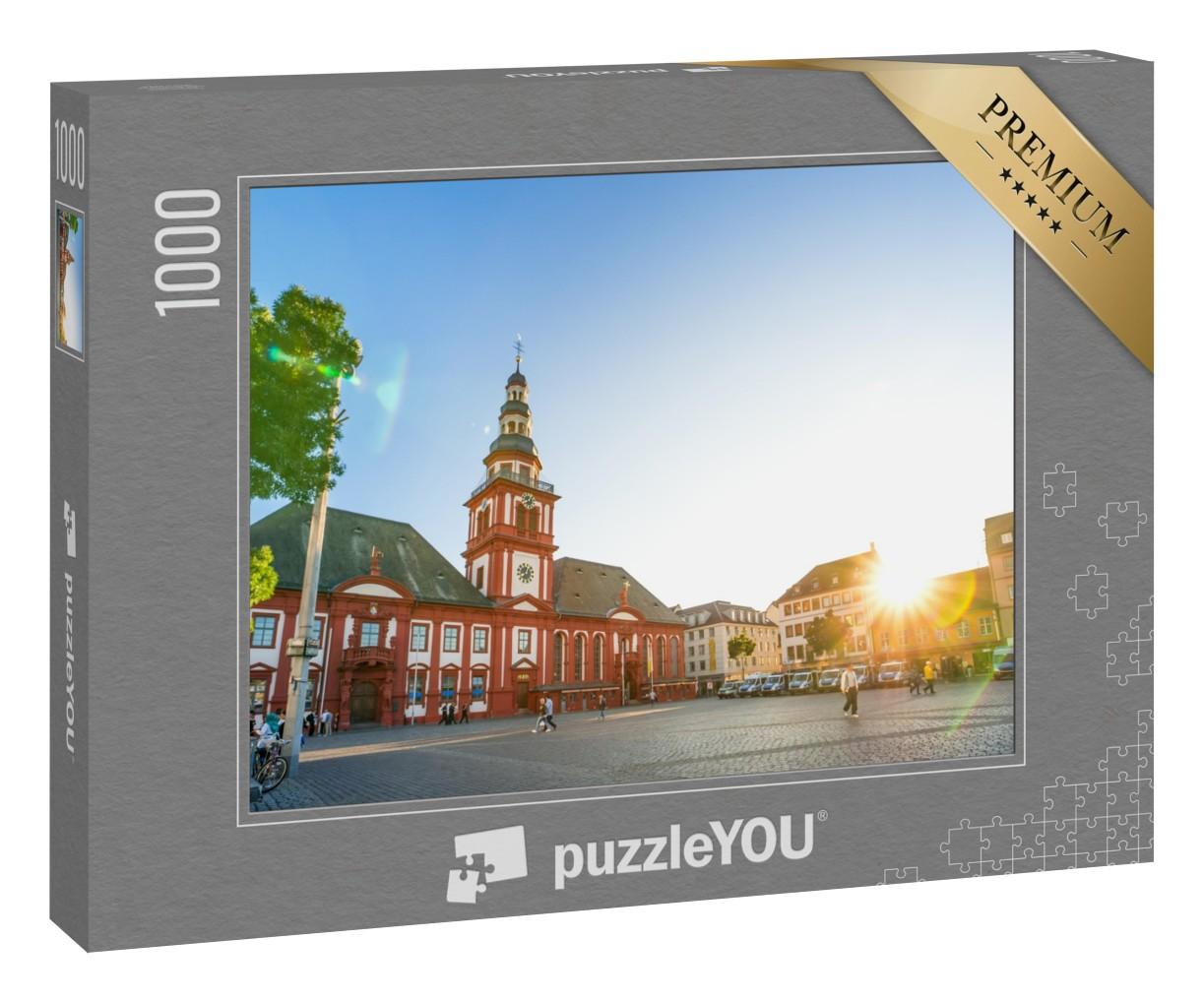 Puzzle 1000 Teile „Marktplatz in Mannheim mit warmen Sonnenstrahlen“