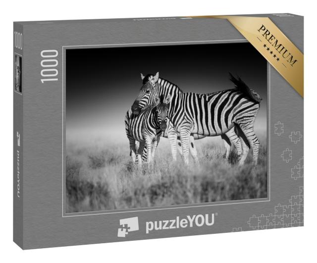 Puzzle 1000 Teile „Mutter und Fohlen: Zebras in der Savanne von Etosha, Namibia“