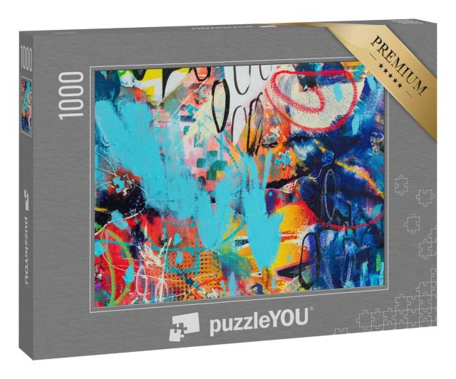 Puzzle 1000 Teile „Abstrakte Öl- und Acrylmalerei: Kreative Collage aus Papier und Puzzleteilen“