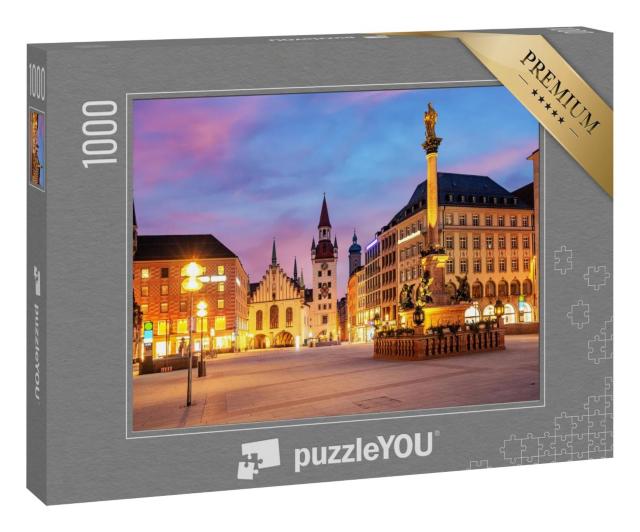 Puzzle 1000 Teile „Münchner Altstadt am Marienplatz bei Sonnenaufgang“
