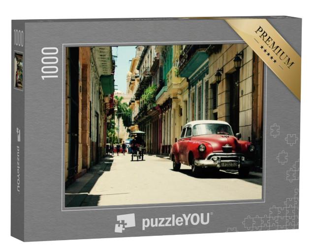 Puzzel 1000 stukjes „Rode oldtimer in de straten van Havana, Cuba“