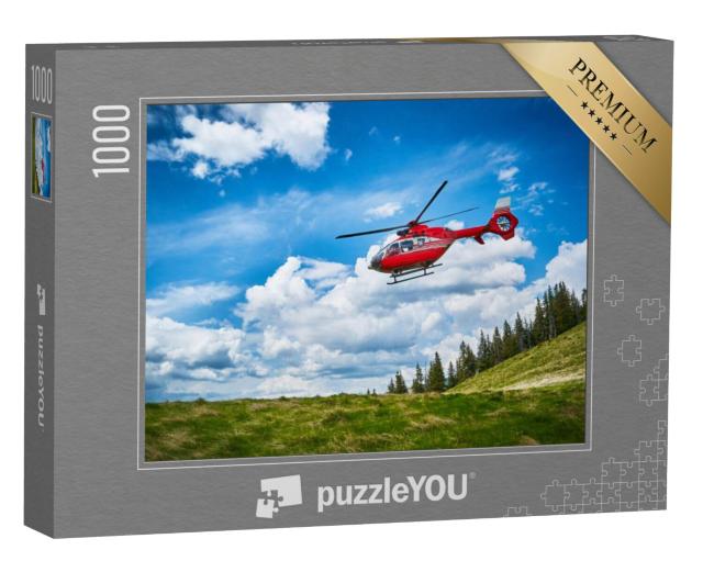 Puzzel 1000 stukjes „Opstijgen van een helikopter in de bergen“