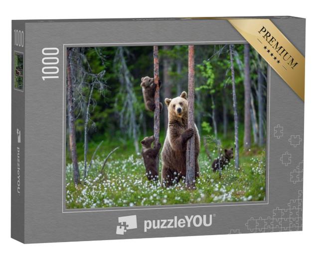 Puzzel 1000 stukjes „Beer en berenjong in het zomerbos“