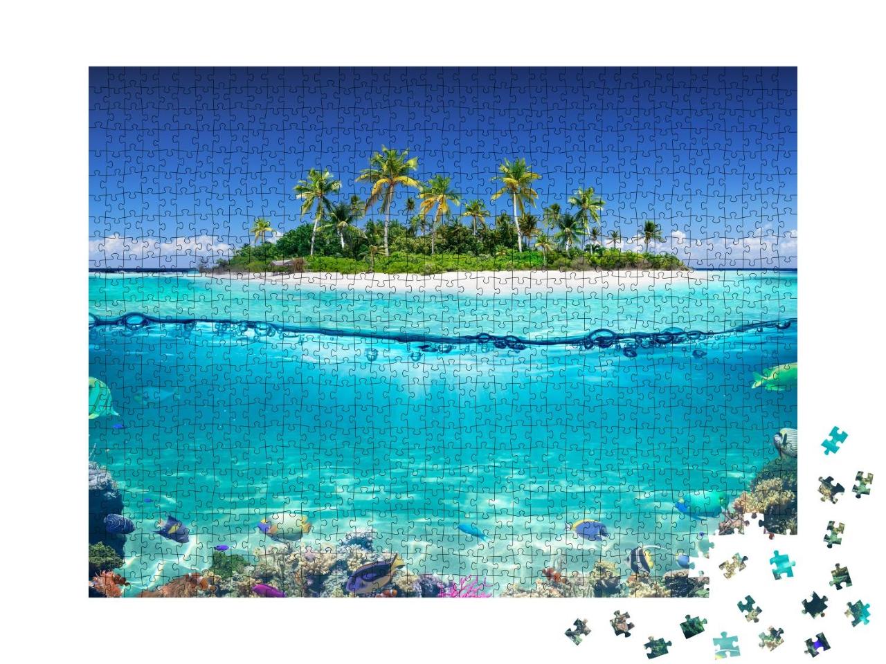Puzzle 1000 Teile „Tropische Insel und Korallenriff, Ansicht mit Wasserlinie“