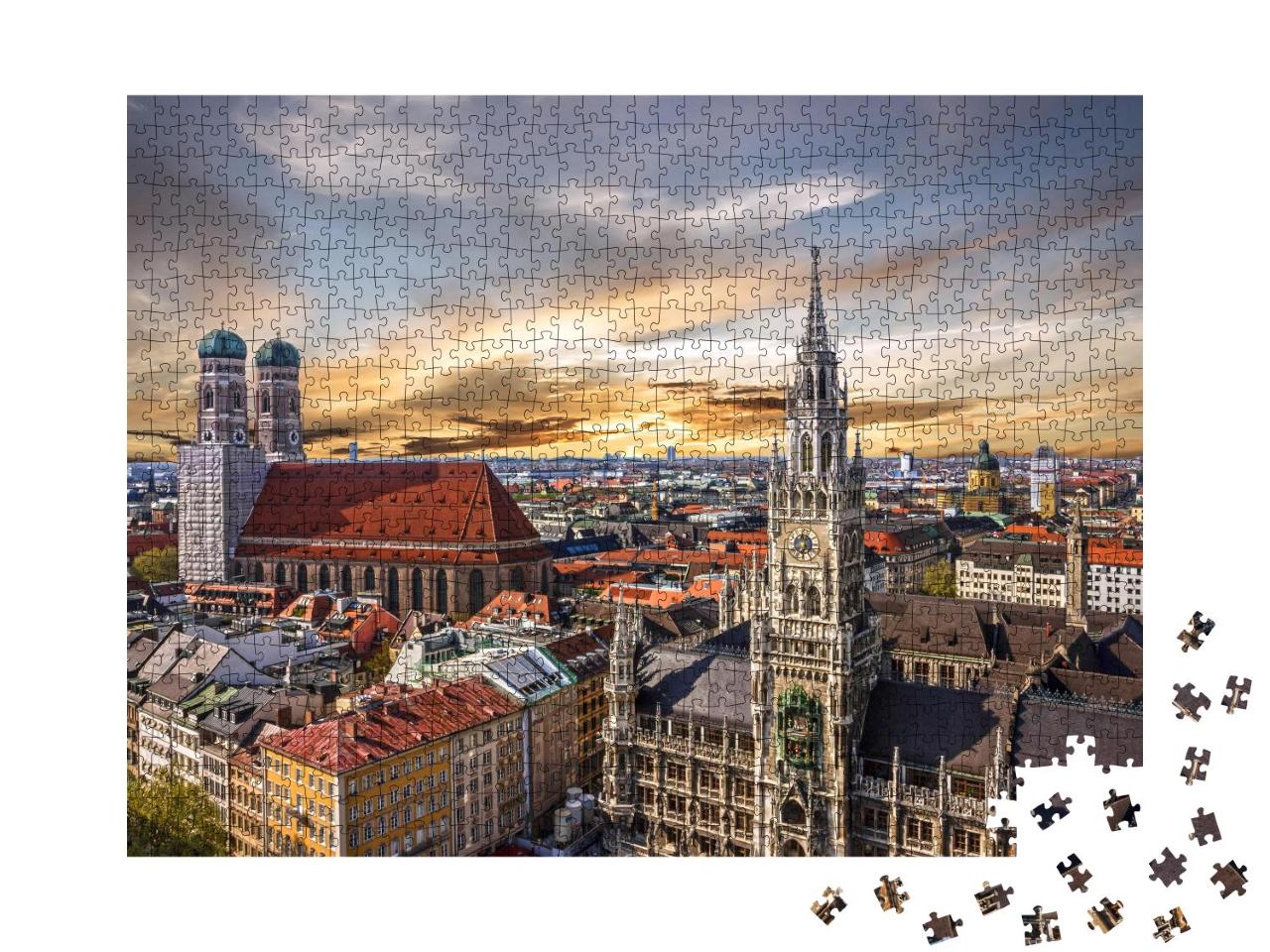 Puzzle 1000 Teile „Sonnununtergang über München, Deutschland“