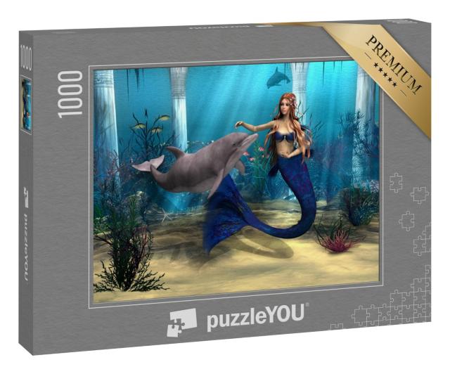 Puzzle „Meerjungfrau und Delphin im Fantasy-Ozean“