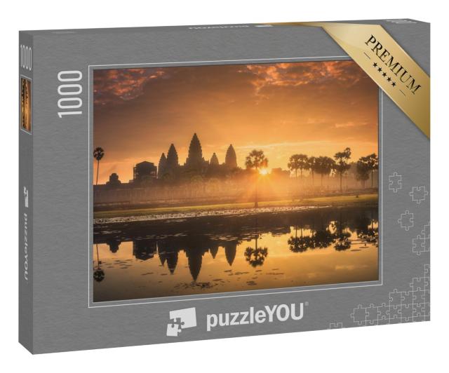 Puzzle 1000 Teile „Touristenattraktion Tempelkomplex Angkor Wat, See Siem Reap, Kambodscha“