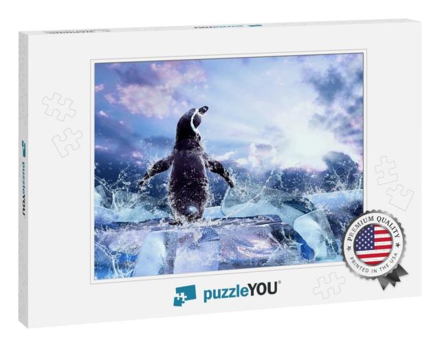 Penguin on the Ice in Water Drops... Jigsaw Puzzle