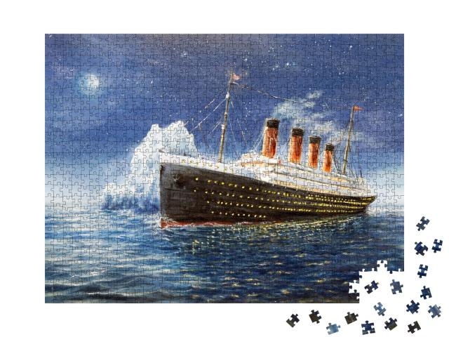 Puzzle 1000 Teile „Ölgemälde: Die Titanic zerschellt am Eisberg“
