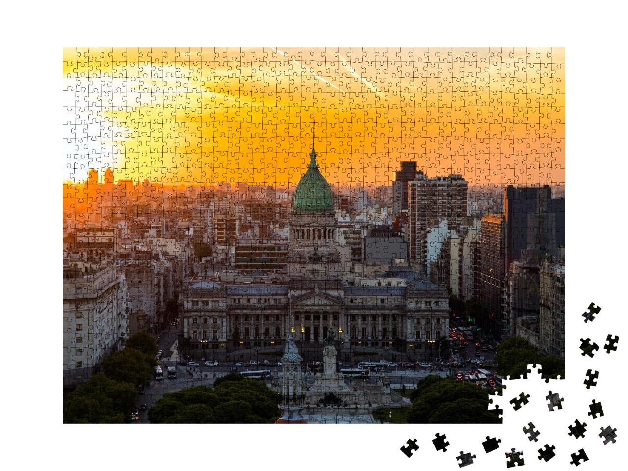 Puzzle 1000 Teile „Nationales Kongressgebäude von Buenos Aires bei Sonnenuntergang“