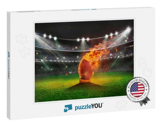 Green Field in American Football Stadium. Burning Footbal... Jigsaw Puzzle
