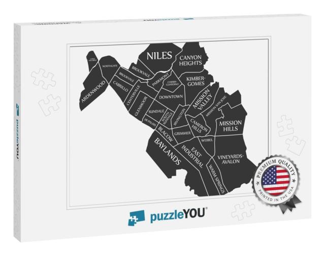 Fremont California City Map USA Labelled Black Illustratio... Jigsaw Puzzle
