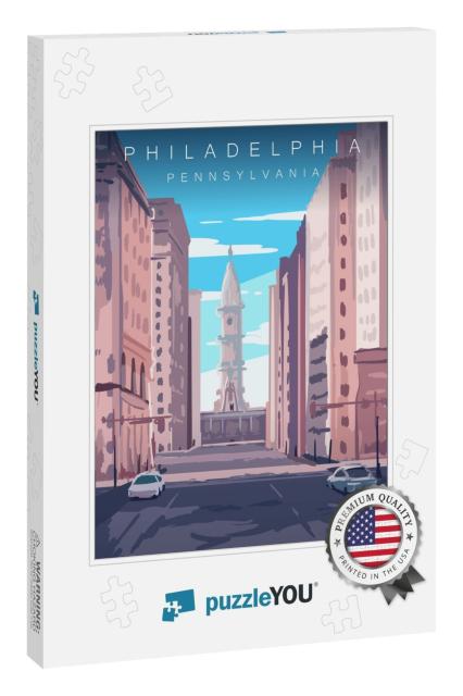 Philadelphia Skyline Poster. United States Pennsylvania... Jigsaw Puzzle