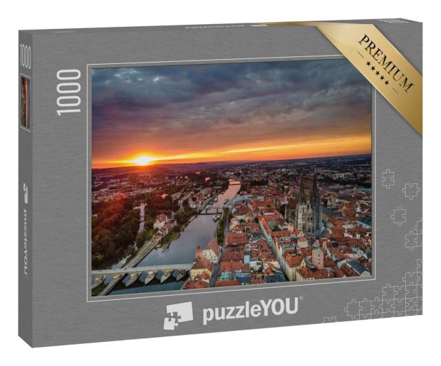 Puzzle 1000 Teile „Regensburg von oben bei traumhaftem Sonnenaufgang“