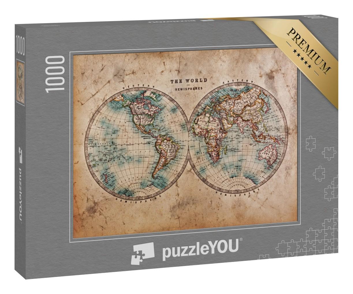 Puzzle 1000 Teile „Handkolorierte Weltkarte aus der Mitte des 19. Jahrhunderts“
