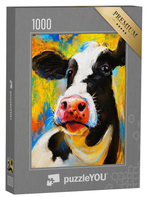 Puzzel 1000 stukjes „Origineel pastelschilderij: Portret van een koe“