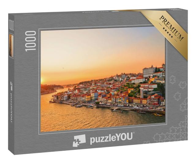Puzzle 1000 Teile „Wunderschöner Sonnenuntergang über dem Stadtzentrum von Porto“