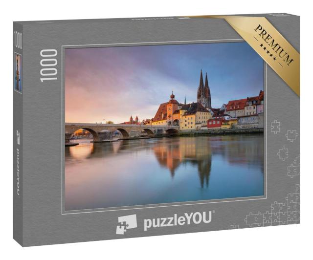 Puzzle 1000 Teile „Regensburg bei Sonnenaufgang im Frühling, Deutschland“