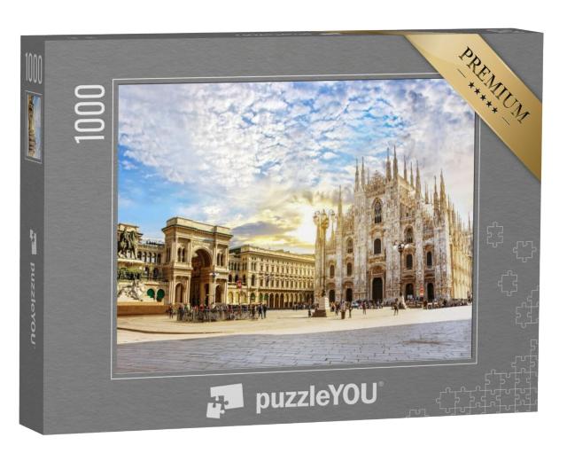 Puzzel 1000 stukjes „Spectaculair licht in de kathedraal van Milaan, Italië“