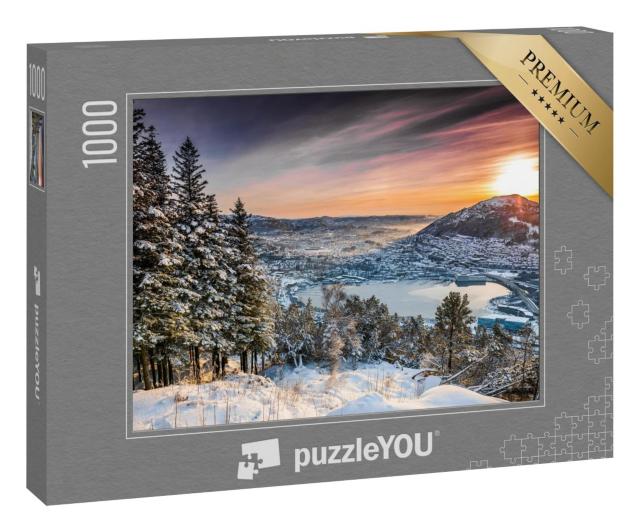 Puzzle 1000 Teile „Sonnenuntergang auf dem Berggipfel in Bergen, Norwegen“