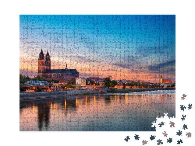 Puzzle 1000 Teile „Dämmerung über Magdeburg an der Elbe“