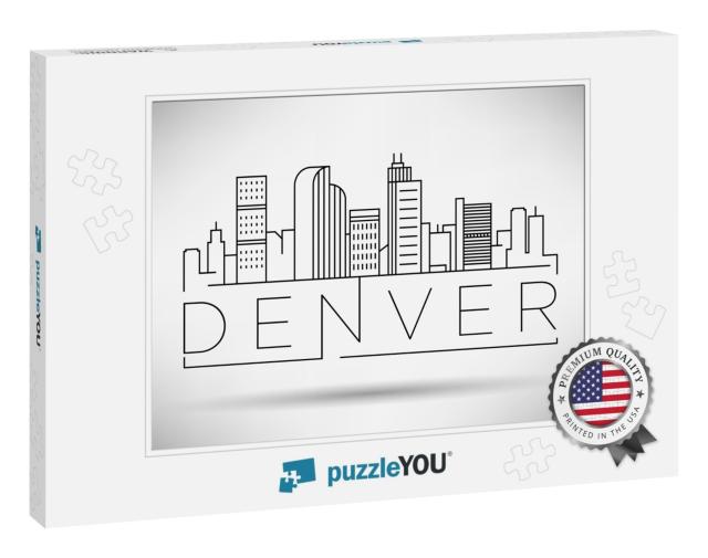 Minimal Denver Linear City Skyline with Typographic Desig... Jigsaw Puzzle