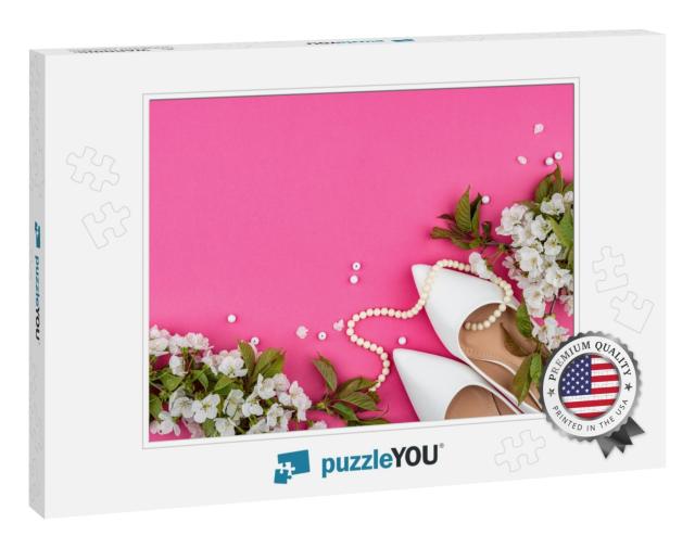 White Women's Shoes Among the Cherry Blossoms. Rom... Jigsaw Puzzle