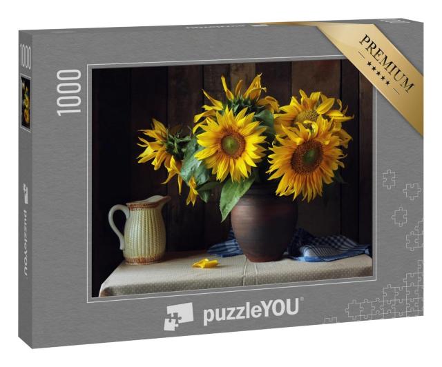 Puzzle 100 Teile „Blumenstrauß von Sonnenblumen, schönes Arrangement“