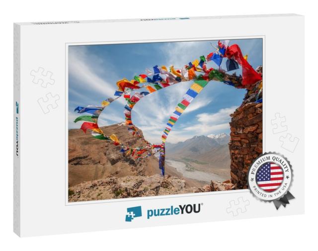 Tibetan Flags with Mantra on Sky Background... Jigsaw Puzzle