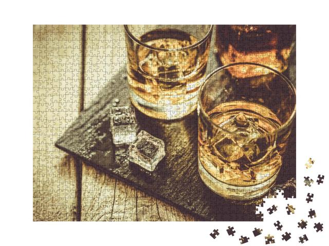 Puzzle 1000 Teile „Gläser voll Whiskey mit Eis“