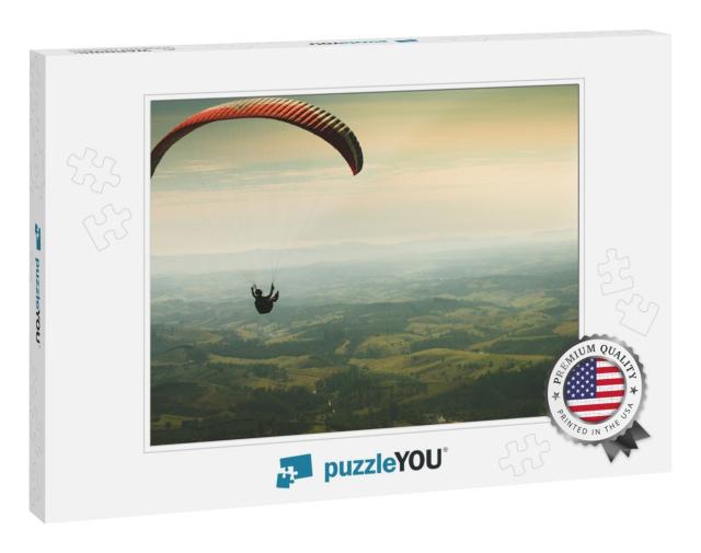 Paraglider Flying on the Beautiful Sunny Sky Over the Gre... Jigsaw Puzzle