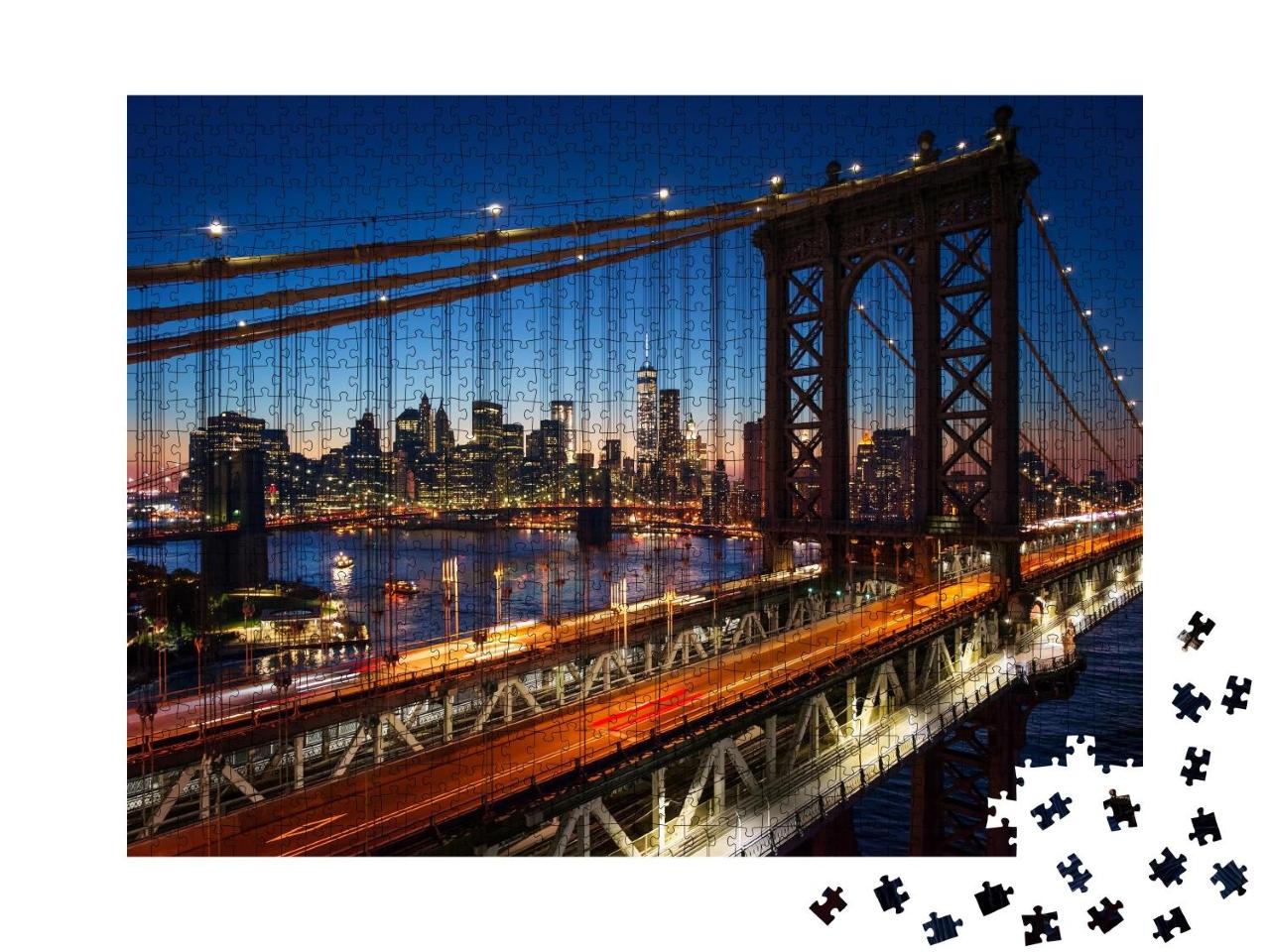 Puzzle 1000 Teile „Sonnenuntergang über Manhattan mit Brooklyn Bridge, USA“