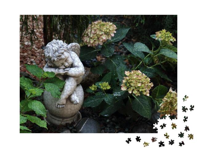 Puzzle 1000 Teile „Engel im Garten, Gips-Skulptur“