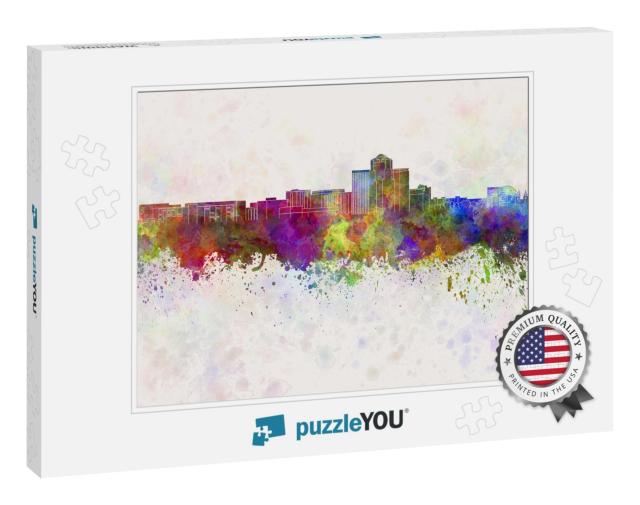 Tucson Skyline in Watercolor Background... Jigsaw Puzzle