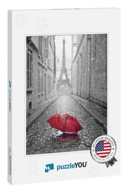 Eiffel Tower View from the Street of Paris. Black & White... Jigsaw Puzzle