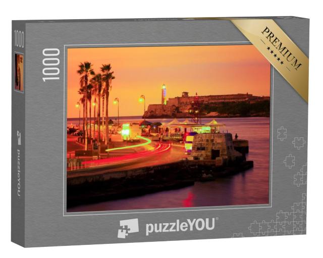 Puzzel 1000 stukjes „Zonsondergang in Havana met uitzicht op de vuurtoren El Morro“