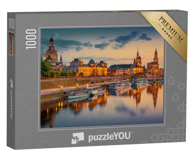 Puzzel 1000 stukjes „Dresden aan de Elbe: stadsgezicht met Augustbrug, Saksen, Duitsland“