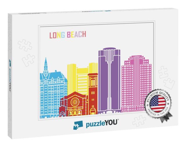 Long Beach Skyline Pop in Editable Vector File... Jigsaw Puzzle