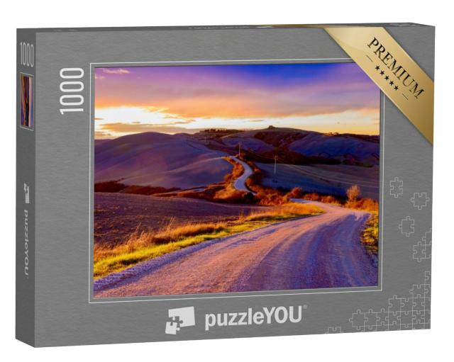 Puzzel 1000 stukjes „Weg bij zonsondergang op het platteland“