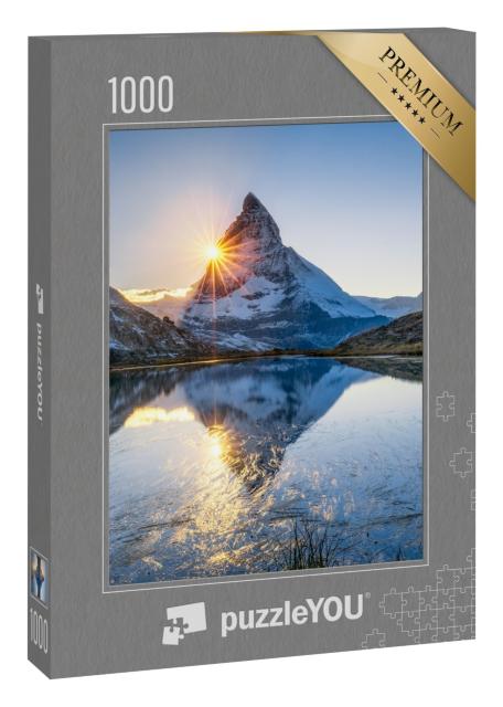 Puzzle 1000 Teile „Sonnenaufgang am Riffelsee und Matterhorn, Schweiz“