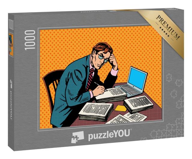 Puzzle 1000 Teile „Mann mit Stapel von Papier: Büroarbeit“