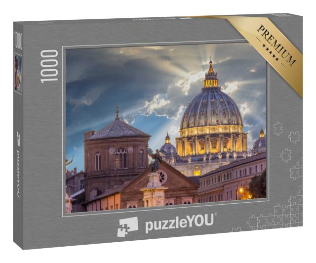 Puzzle 1000 Teile „Spektakulärer Sonnenuntergang über der Petersbasilika, Vatikan, Rom“