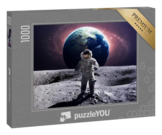 Puzzle 1000 Teile „Mutiger Astronaut bei einem Weltraumspaziergang auf dem Mond“
