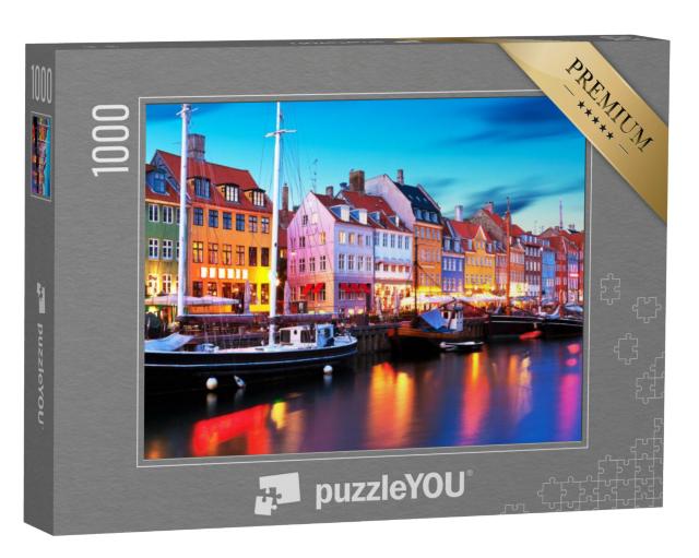 Puzzel 1000 stukjes „Avondpanorama bij de pier Nyhavn, Kopenhagen, Denemarken“