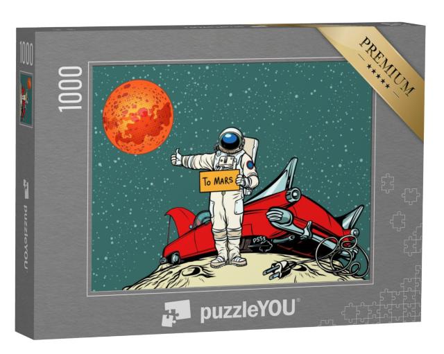 Puzzel 1000 stukjes „De weg naar Mars, auto kapot in de ruimte“