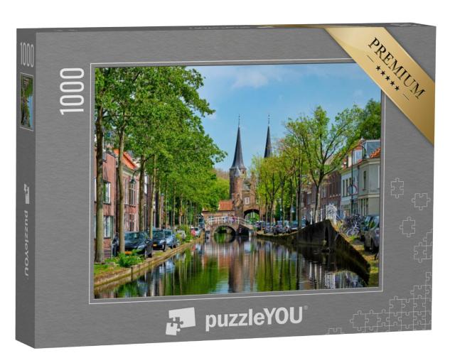 Puzzel 1000 stukjes „Pittoresk stadsgezicht van Delft met de oostpoort Oostport“