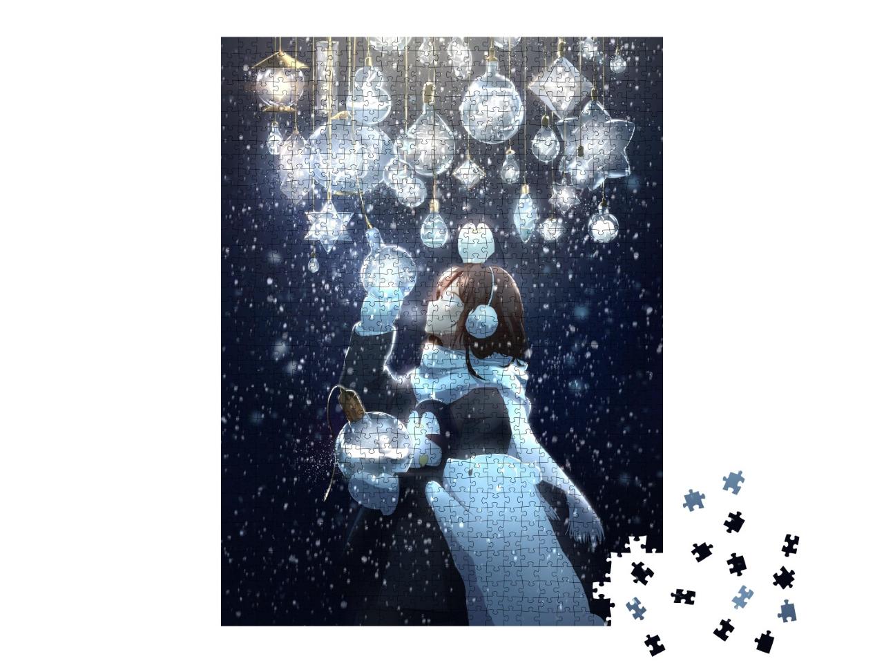 Puzzle 1000 Teile „Zeichnung eines Anime-Mädchens, Weihnachten“
